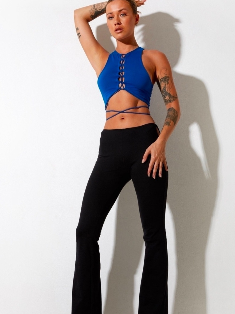 Motel Rocks X UO Gwita Cobalt Blue Lycra High Neck Strappy Back Top Dolls Kill - Picture 4 of 6